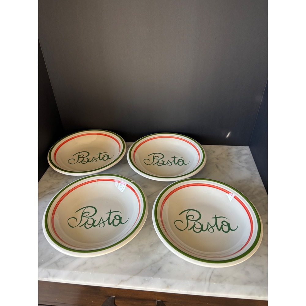 Vitantonio Pasta Bowls Set 4 Made in Italy Hand Decorated Red Green Cream 8.5in